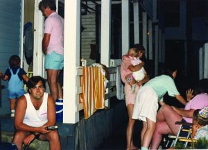 The O’Toole family on the  porch facing the court with the next generation of kids (early 90's)