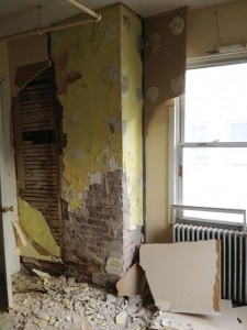 Second floor living room - we found brick!